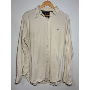 Ralph Lauren Classic Fit Long Sleeve Button Down Shirt Beige Polo Pony Mens XL